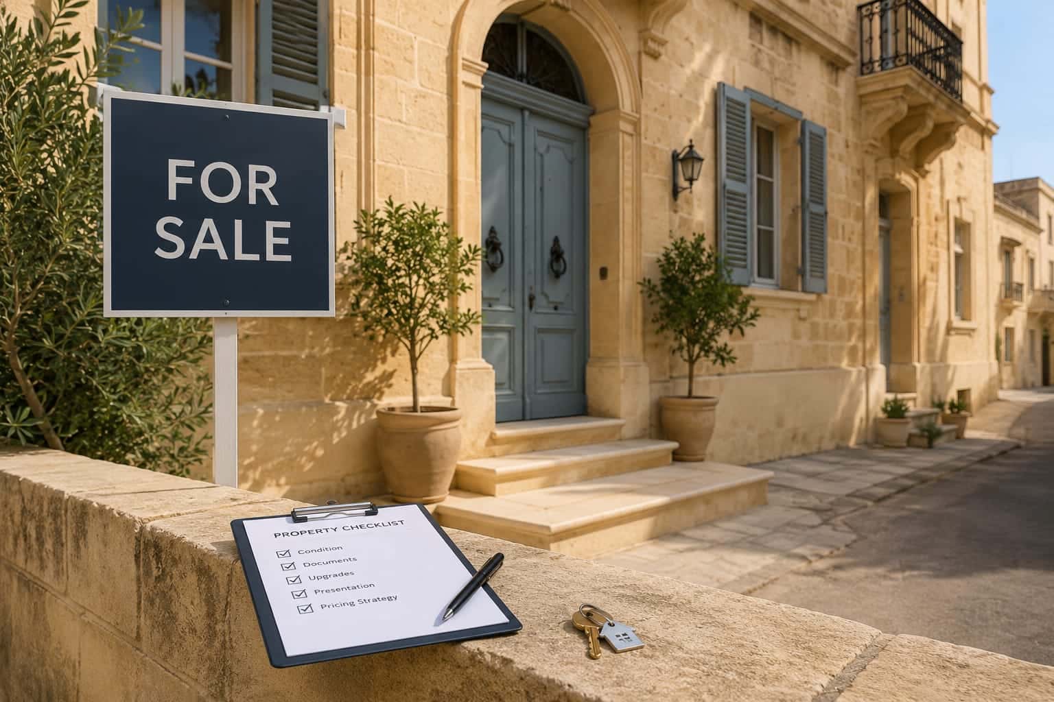 Couple looking out over Malta before selling their property